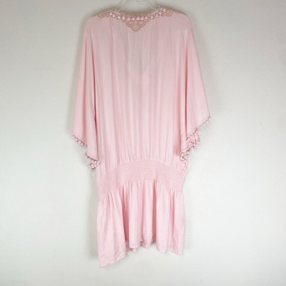 Lilly Pulitzer Vea Tunic Dress Pink Pom Pom Trim Embroidery Boho Beach V-neck XL - Picture 4 of 8